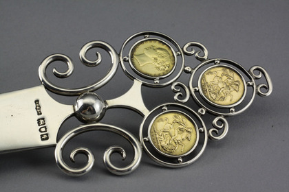 Antique Silver Letter Opener - Gold Sovereigns, 50th Wedding Anniversary